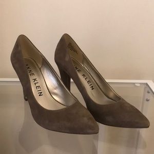 Sage green suede pumps